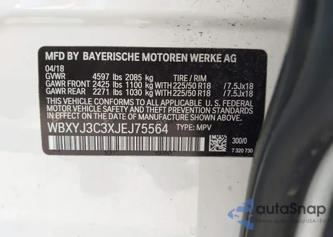2018 BMW X2 Sdrive28I from USA, damaged, VIN WBXYJ3C3XJEJ75564